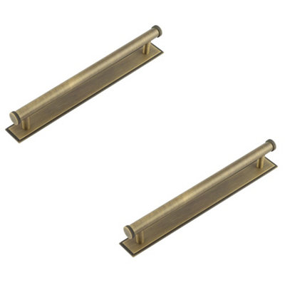 2 PACK Stylish 224mm Antique Brass Cabinet Handle with Stepped Backplate - Kitchen Drawer Pull Handle