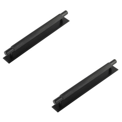 2 PACK Stylish 224mm Cabinet Handle with Stepped Backplate in Matt Black Finish - Kitchen Drawer Pull Handle