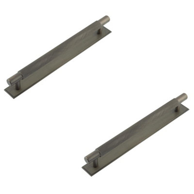 2 PACK Stylish 224mm Dark Bronze Cabinet Handle with Unique Stepped Backplate - Kitchen Drawer Pull Handle