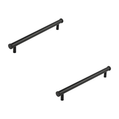 2 PACK Stylish 224mm Matt Black Cabinet Handle with Knurled Design - Kitchen Drawer Pull Handle