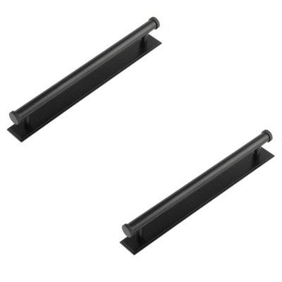 2 PACK Stylish 224mm Matt Black Cabinet Handle with Stepped Backplate - Kitchen Drawer Pull Handle