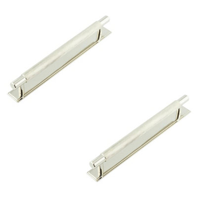 2 PACK Stylish 224mm Polished Nickel Cabinet Handle with Stepped Backplate Kitchen Drawer Pull Handle