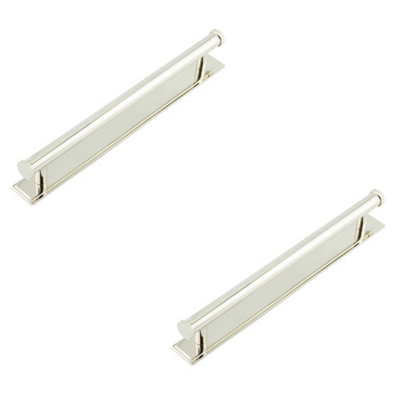 2 PACK Stylish 224mm Polished Nickel Cabinet Handle with Stepped Backplate - Kitchen Drawer Pull Handle