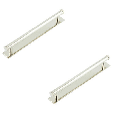2 PACK Stylish 224mm Polished Nickel Cabinet Pull Handle with Plain Backplate - Kitchen Drawer Pull Handle