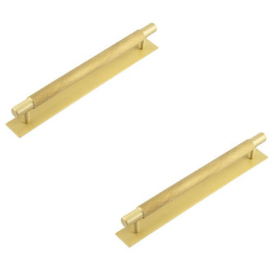 2 PACK Stylish 224mm Satin Brass Cabinet Handle with Plain Backplate - Kitchen Drawer Pull Handle