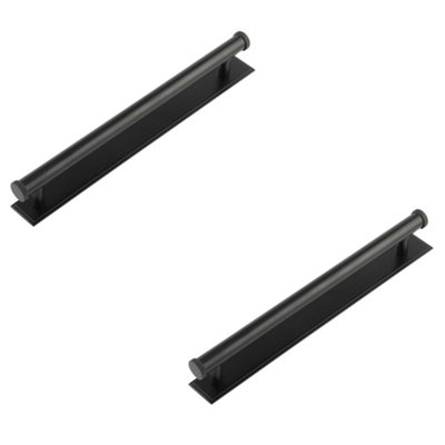 2 PACK Stylish 224mm Stepped Backplate Cabinet Handle in Matt Black Finish - Kitchen Drawer Pull Handle