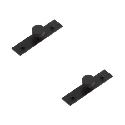 2 PACK Stylish 30mm Black Cupboard Knob with Plain Backplate - Kitchen Cabinet Knob