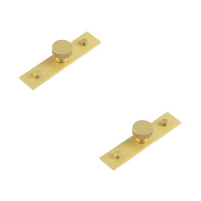 2 PACK Stylish 30mm Cupboard Knob with Satin Brass Backplate - Kitchen Cabinet Knob
