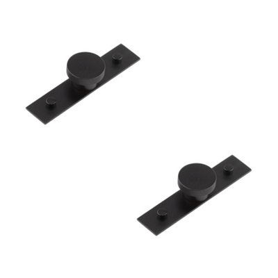2 PACK Stylish 40mm Matt Black Cupboard Knob with Plain Backplate - Kitchen Cabinet Knob