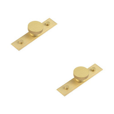 2 PACK Stylish 40mm Satin Brass Cupboard Knob with Stepped Backplate Kitchen Cabinet Knob