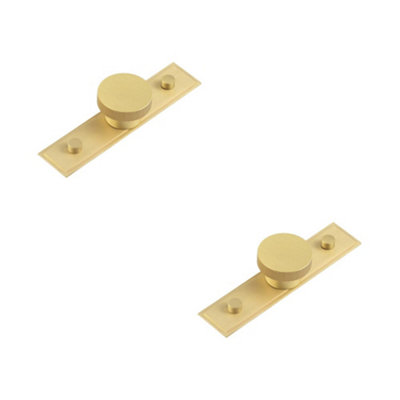 2 PACK Stylish 40mm Satin Brass Cupboard Knob with Stepped Backplate - Kitchen Cabinet Knob