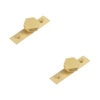 2 PACK Stylish 40mm Satin Brass Cupboard Knob with Unique Hexagonal Design - Kitchen Cabinet Knob