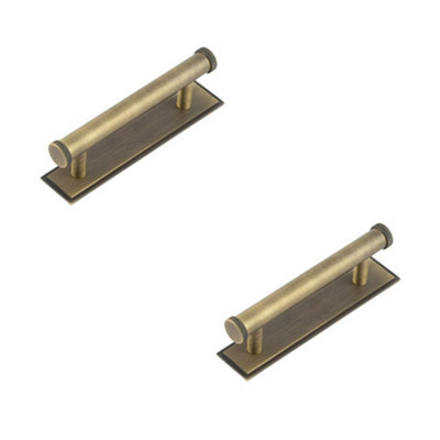 2 PACK Stylish 96mm Antique Brass Cabinet Handle with Stepped Backplate Kitchen Drawer Pull Handle