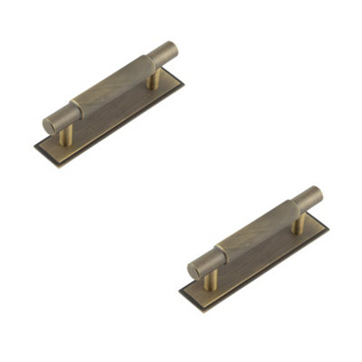2 PACK Stylish 96mm Antique Brass Cabinet Handle with Stepped Backplate Kitchen Drawer - Pull Handle