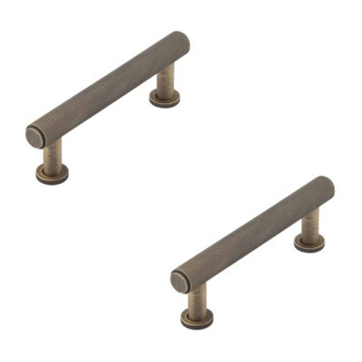 2 PACK Stylish 96mm Antique Brass Knurled Cabinet Handle for Modern and Traditional Designs - Kitchen Drawer Pull Handle
