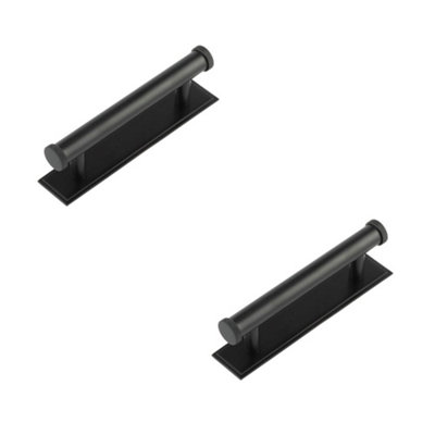 2 PACK Stylish 96mm Cabinet Handle with Stepped Backplate in Matt Black Finish Kitchen Drawer Pull Handle