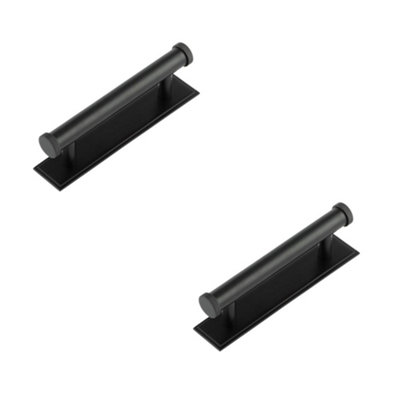2 PACK Stylish 96mm Cabinet Handle with Stepped Backplate in Matt Black Finish - Kitchen Drawer Pull Handle