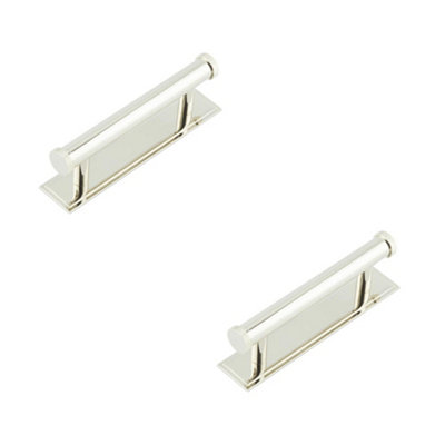 2 PACK Stylish 96mm Cabinet Handle with Stepped Backplate in Polished Nickel - Kitchen Drawer Pull Handle