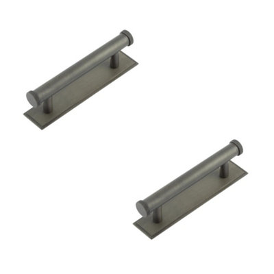 2 PACK Stylish 96mm Center Stepped Backplate Cabinet Handle in Dark Bronze - Kitchen Drawer Pull Handle