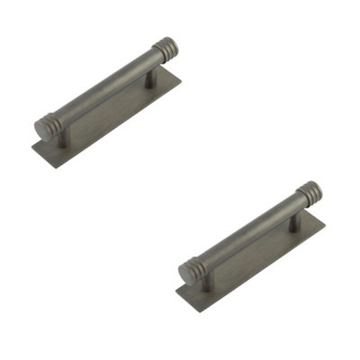 2 PACK Stylish 96mm Dark Bronze Cabinet Handle with Plain Backplate - Kitchen Drawer Pull Handle