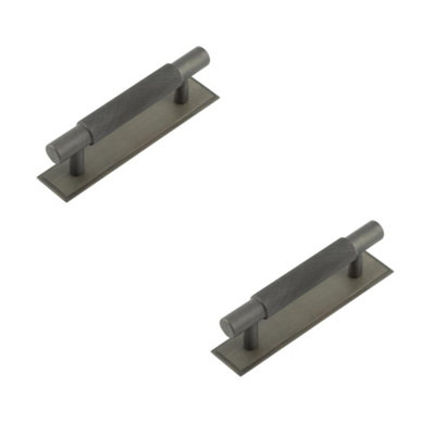 2 PACK Stylish 96mm Dark Bronze Cabinet Handle with Stepped Backplate Kitchen Drawer Pull Handle