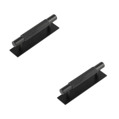 2 PACK Stylish 96mm Matt Black Cabinet Handle with Solid Brass Backplate - Kitchen Drawer Pull Handle