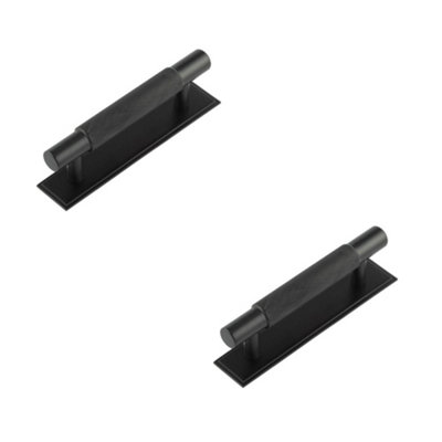 2 PACK Stylish 96mm Matt Black Cabinet Handle with Stepped Backplate - Kitchen Drawer Pull Handle