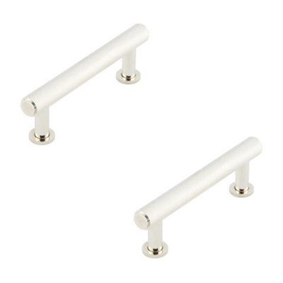 2 PACK Stylish 96mm Polished Nickel Knurled Cabinet Handle for Modern Homes - Kitchen Drawer Pull Handle
