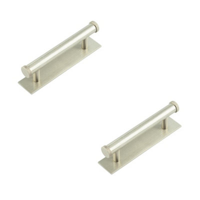 2 PACK Stylish 96mm Satin Nickel Cabinet Handle with Plain Backplate - Kitchen Drawer Pull Handle