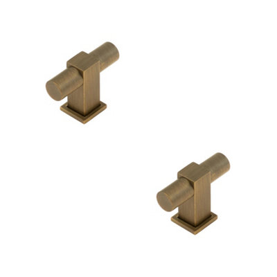 2 PACK Stylish Antique Brass T Bar Cupboard Knob for Modern Interiors - Kitchen Cabinet Knob