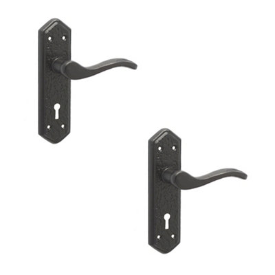 2 PACK Stylish Black Suite Door Handle with Lockplate for Home and Office - Interior Lever on Backplate