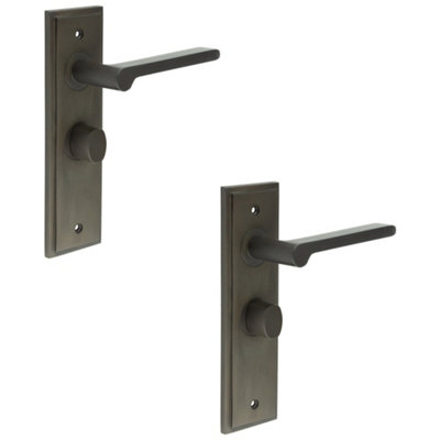 2 PACK Stylish Dark Bronze Bathroom Door Handle with Backplate and Turn & Release Mechanism - Solid Brass Interior Handle