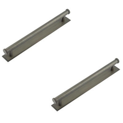 2 PACK Stylish Dark Bronze Cabinet Handle with Stepped Backplate - 224mm Centers - Kitchen Drawer Pull Handle