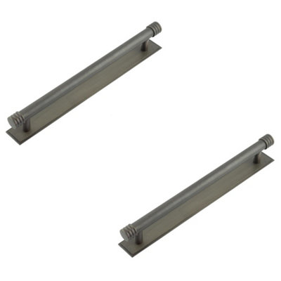 2 PACK Stylish Dark Bronze Cabinet Handle with Stepped Backplate - 224mm Ctrs - Kitchen Drawer Pull Handle