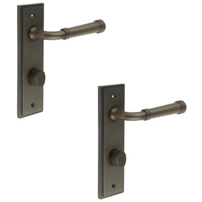 2 PACK Stylish Dark Bronze Door Handle with Backplate for Bathrooms - Solid Brass Interior Handle