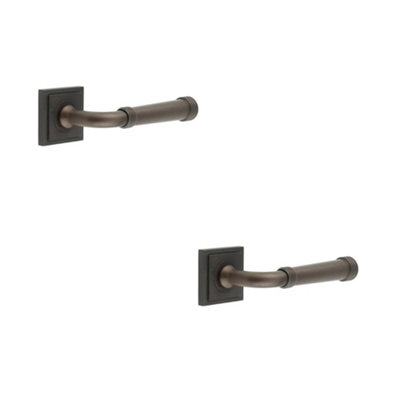 2 PACK Stylish Dark Bronze Square Door Handle for Modern Homes - Solid Brass Interior Handle