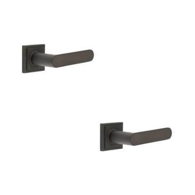 2 PACK Stylish Dark Bronze Square Door Handle with Stepped Rose Design - Solid Brass Interior Handle