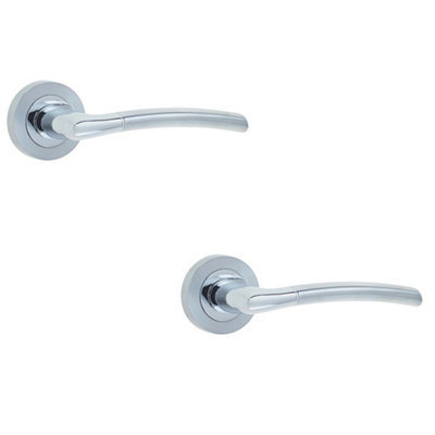 2 PACK Stylish Door Handle on Rose in Polished and Satin Chrome Finish - Interior Handle
