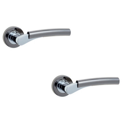 2 PACK Stylish Door Handle on Rose with Polished Chrome and Black Nickel Finish - Interior Handle