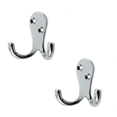 2 PACK Stylish Double Robe Hook in Polished Chrome - 53mm - Wall Mounted Clothing Hook