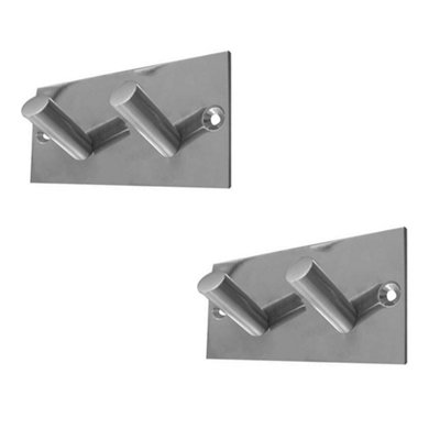 2 PACK Stylish Double Robe Hook in Satin Stainless Steel - 94x46mm - Wall Mounted Clothing Hook