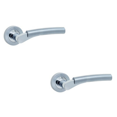 2 PACK Stylish Dual Finish Lever Door Handle in Polished and Satin Chrome - Interior Handle