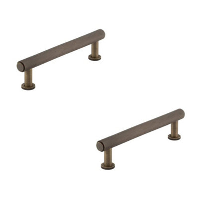 2 PACK Stylish Knurled Cabinet Handle in Antique Brass - 128mm - Kitchen Drawer Pull Handle