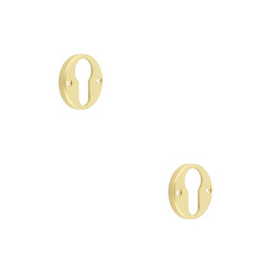 2 PACK Stylish Knurled Euro Profile Escutcheon in Satin Brass for Luxury Doors - Solid Brass Key Hole Cover