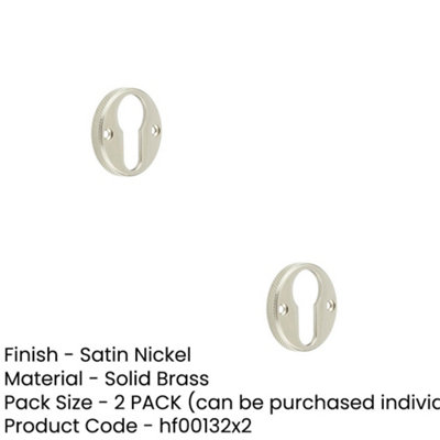 2 PACK Stylish Knurled Euro Profile Escutcheon in Satin Nickel Finish - Solid Brass Key Hole Cover