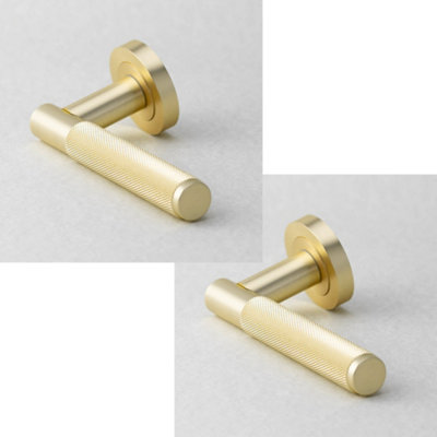 2 PACK Stylish Knurled Satin Brass Door Handle for Modern Interiors - Interior Handle
