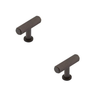 2 PACK Stylish Knurled T Bar Cupboard Knob in Dark Bronze Finish - Kitchen Cabinet Knob