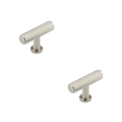 2 PACK Stylish Knurled T Bar Cupboard Knob in Satin Nickel Finish - Kitchen Cabinet Knob