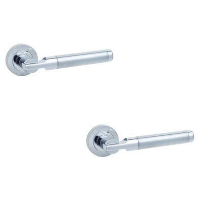 2 PACK Stylish Lever on Rose Door Handle in Polished and Satin Chrome Finish - Interior Handle