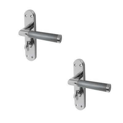 2 PACK Stylish Mitred Suite Door Handle in Polished and Satin Chrome Finish - Interior Lever on Backplate